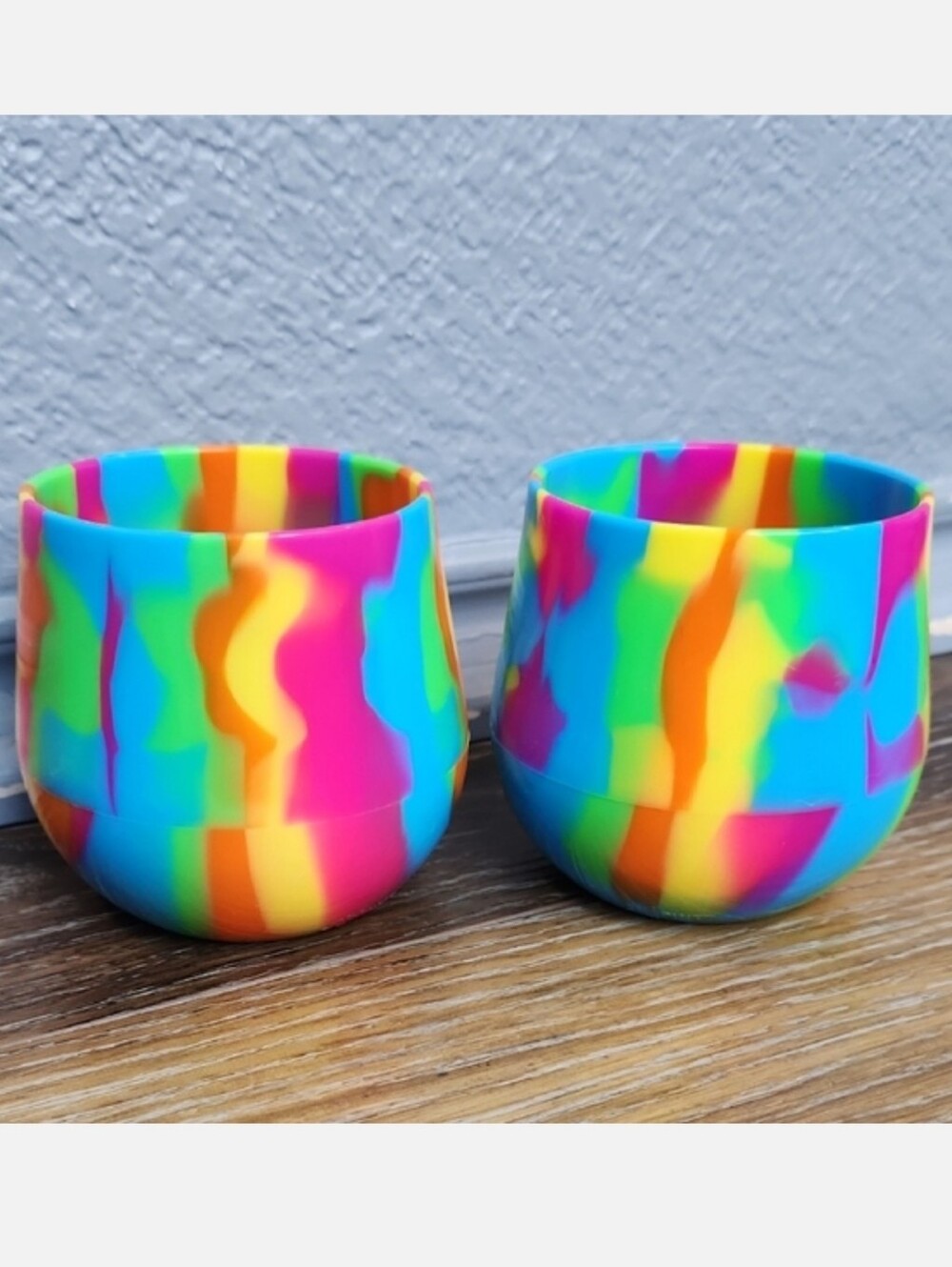 NWOT 2 RETIRED Silipint 14 oz Wine Glasses Blue Pink Orange Yellow Lime Green